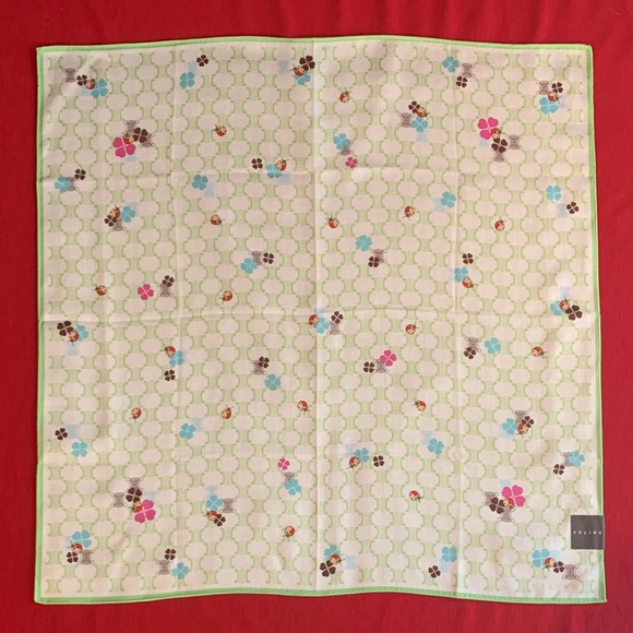 Celine Floral and Ladybug Pattern Scarf - Cream/Green/Multicolor - Picture 1 of 4
